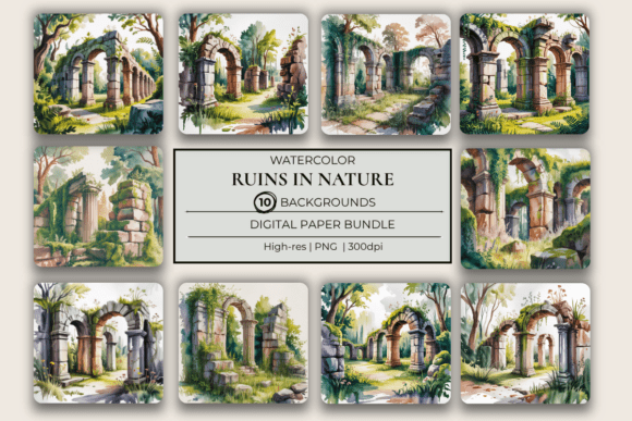 Download Ruins in Nature Watercolor Backgrounds - Nature Collection