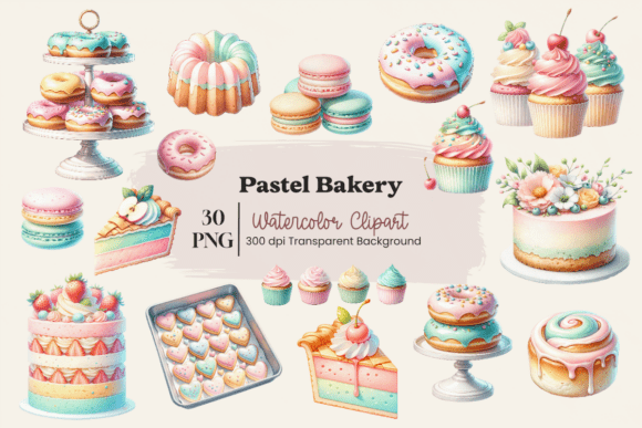 Download Pastel Bakery Watercolor Clipart Bundle - Premium Resources
