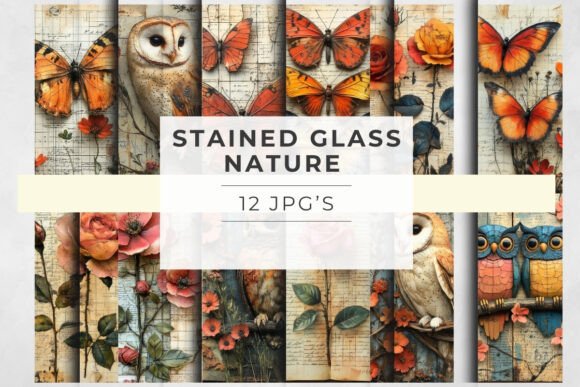 Download Stained Glass Nature Junk Journal Pages - Nature Collection