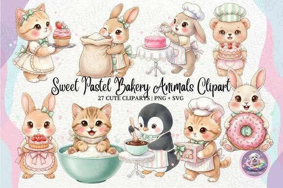 Download Sweet Pastel Bakery Animals Clipart - Premium Bundle